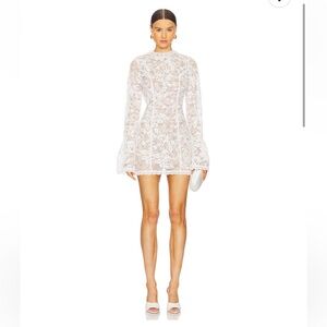 Line & Dot Lace Mini Dress in Cream